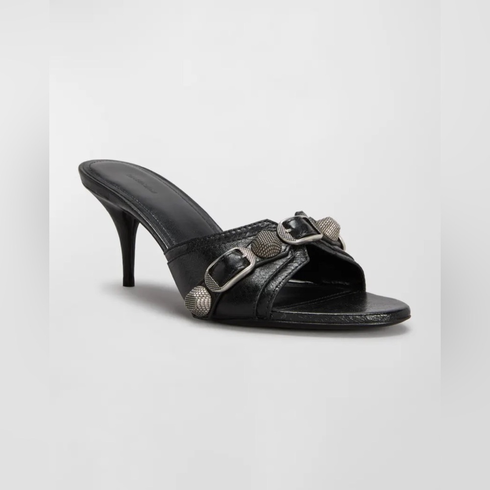 NWT Balenciaga Cagole Lambskin Buckle Slide Sandals Mules in Black